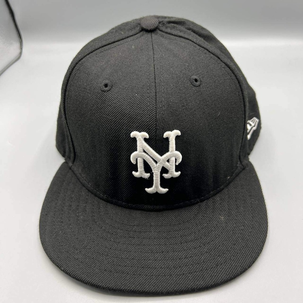 New York Mets Hat Men 7 3/8 Black Embroidered 59Fifty New Era Fitted Cap